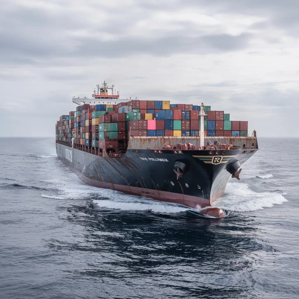 Loaded container ship under way at sea